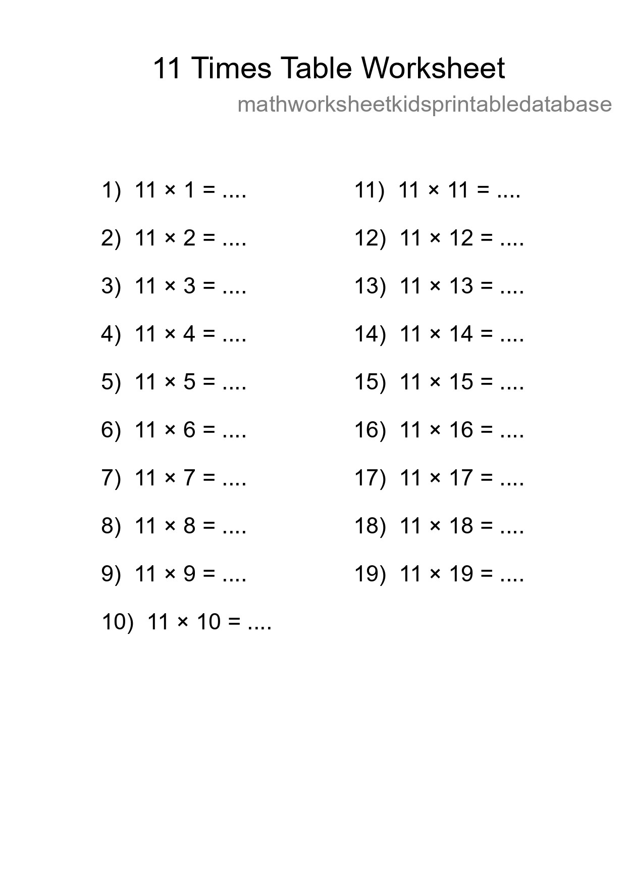 11 Times Table Worksheet For Grade 4 With Answers - Part 130