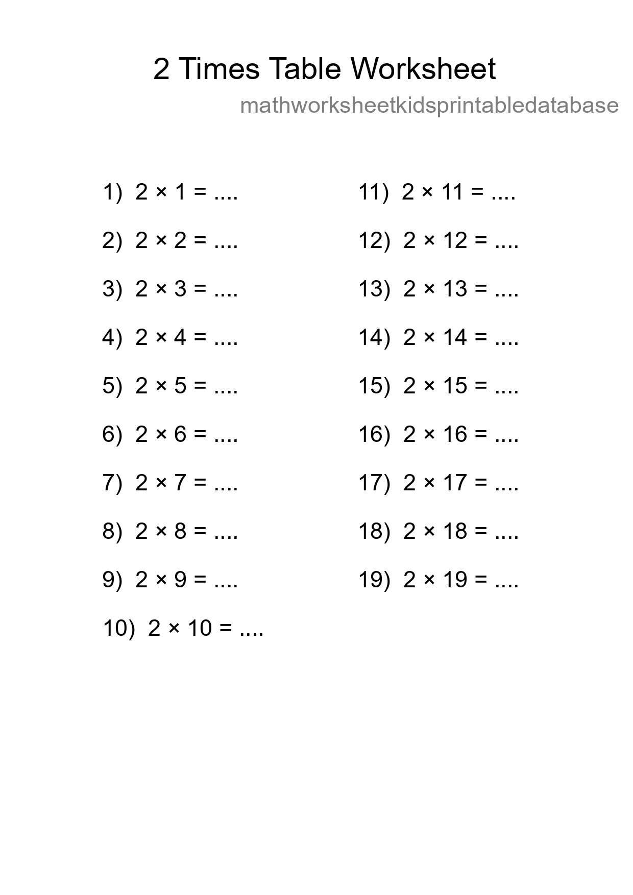 2 Times Table Worksheet For Grade 2 - Part 53