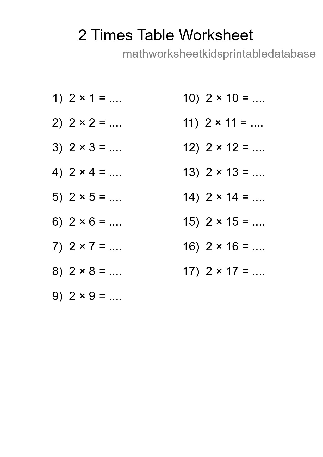 2 Times Table Worksheet For Grade 2 With Answers - Part 240