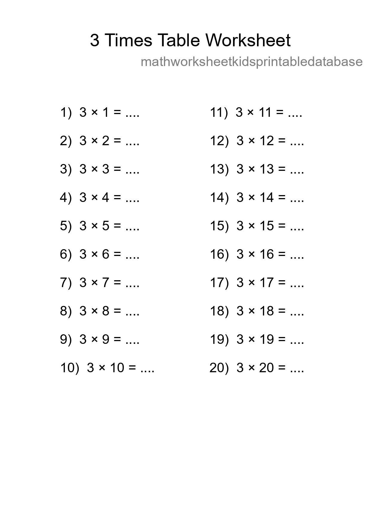 3 Times Table Worksheet For Grade 2 With Answers - Part 196