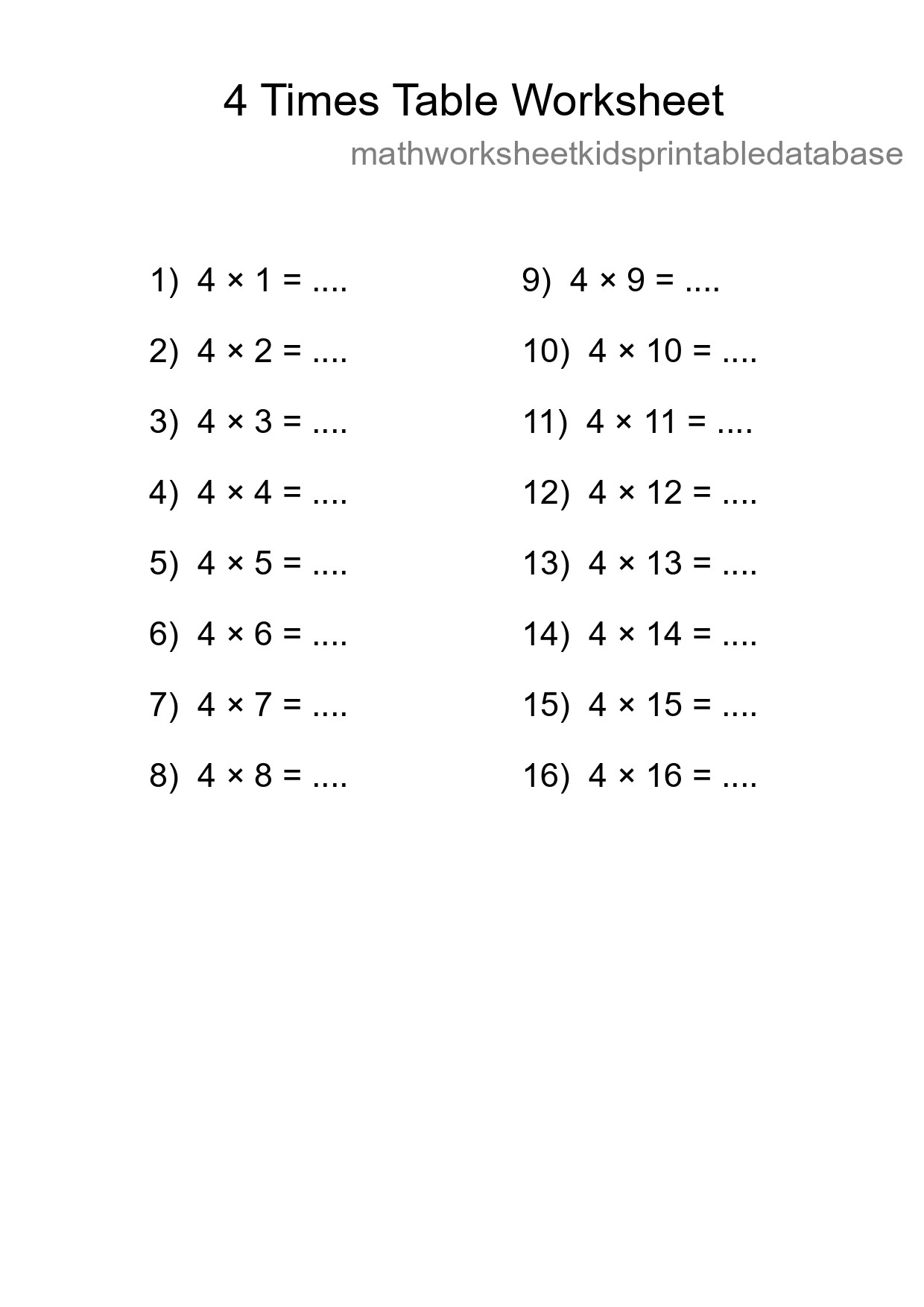 4 Times Table Worksheet For Grade 2 - Part 42