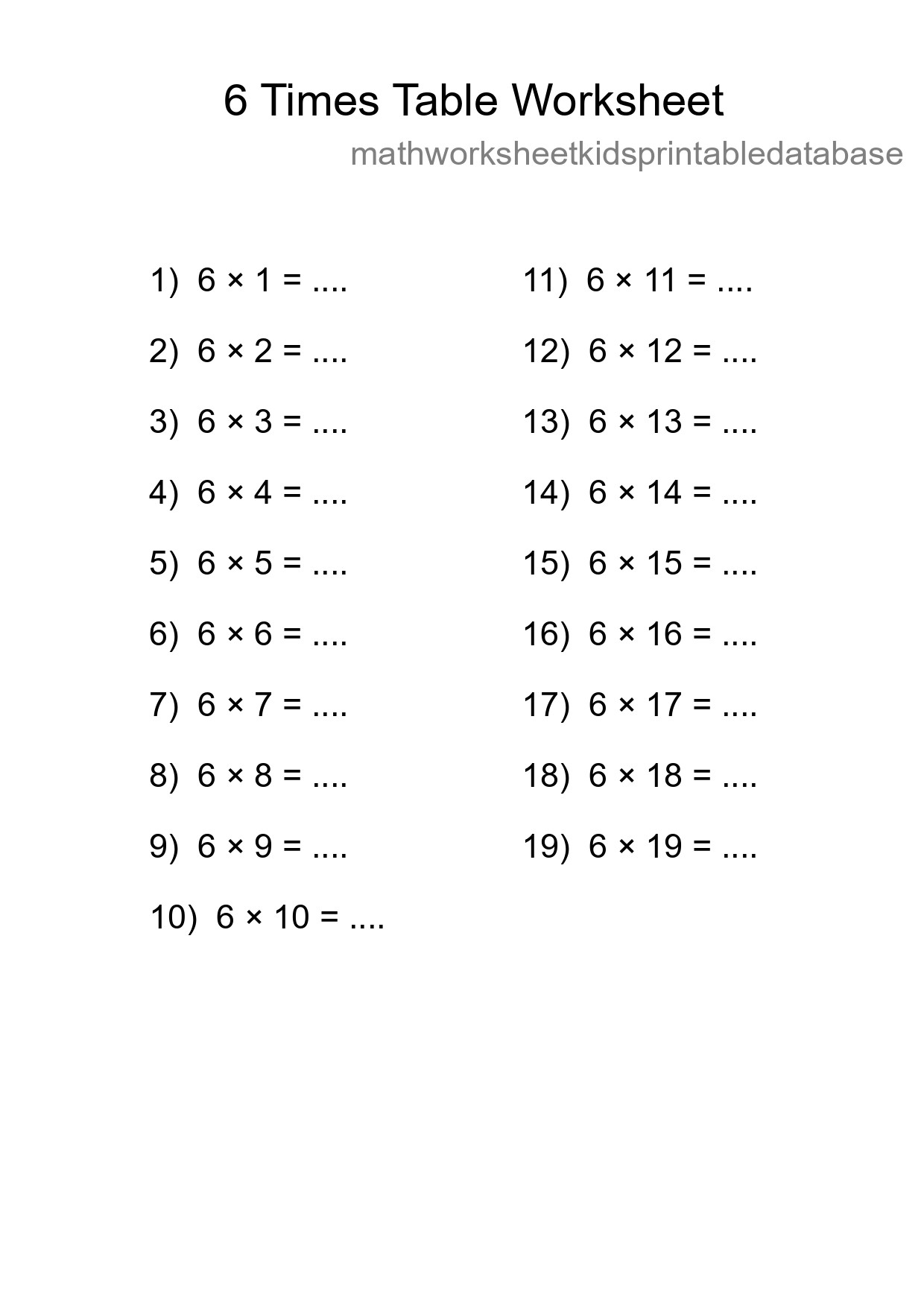 6 Times Table Worksheet For Grade 3 - Part 108