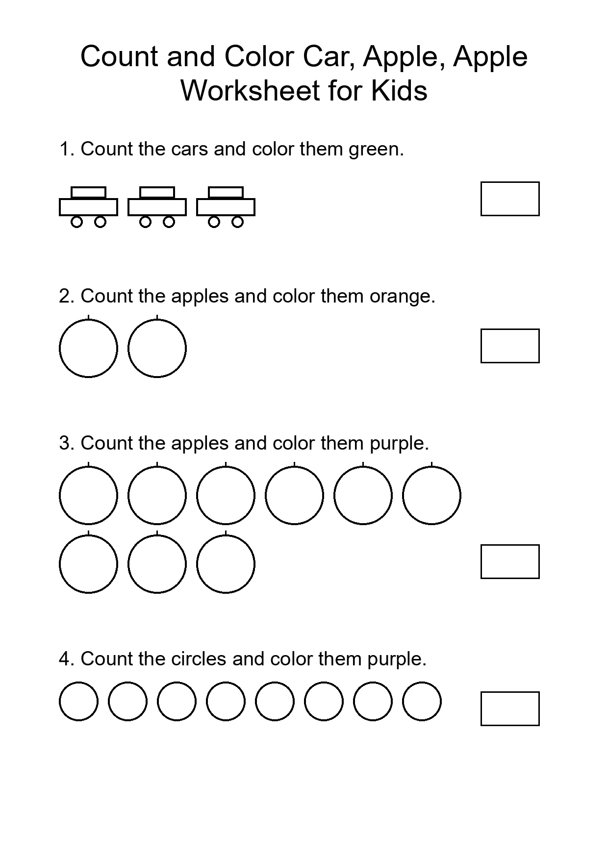 Count and Color Car, Apple, Apple Worksheet for Kids