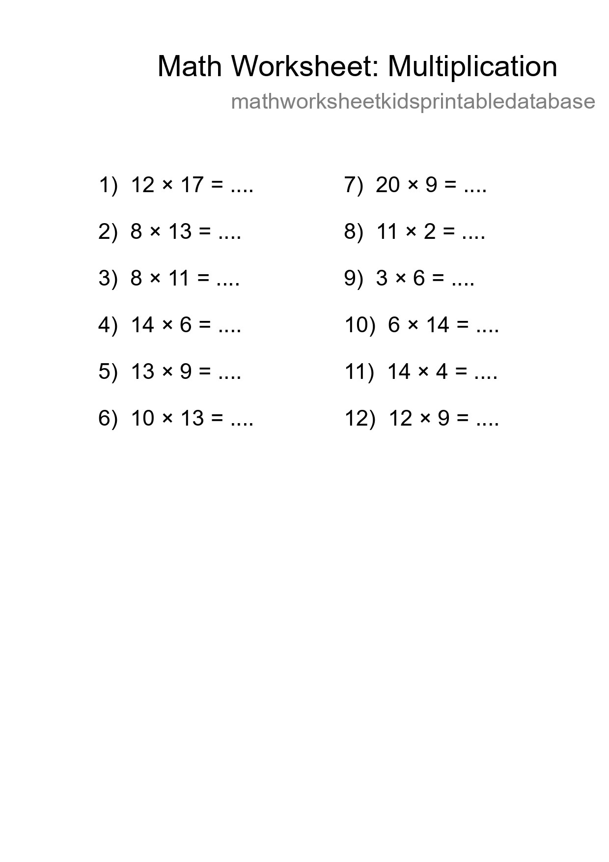 Free 12 Multiplication Math Worksheet For Grade 2 - Part 117
