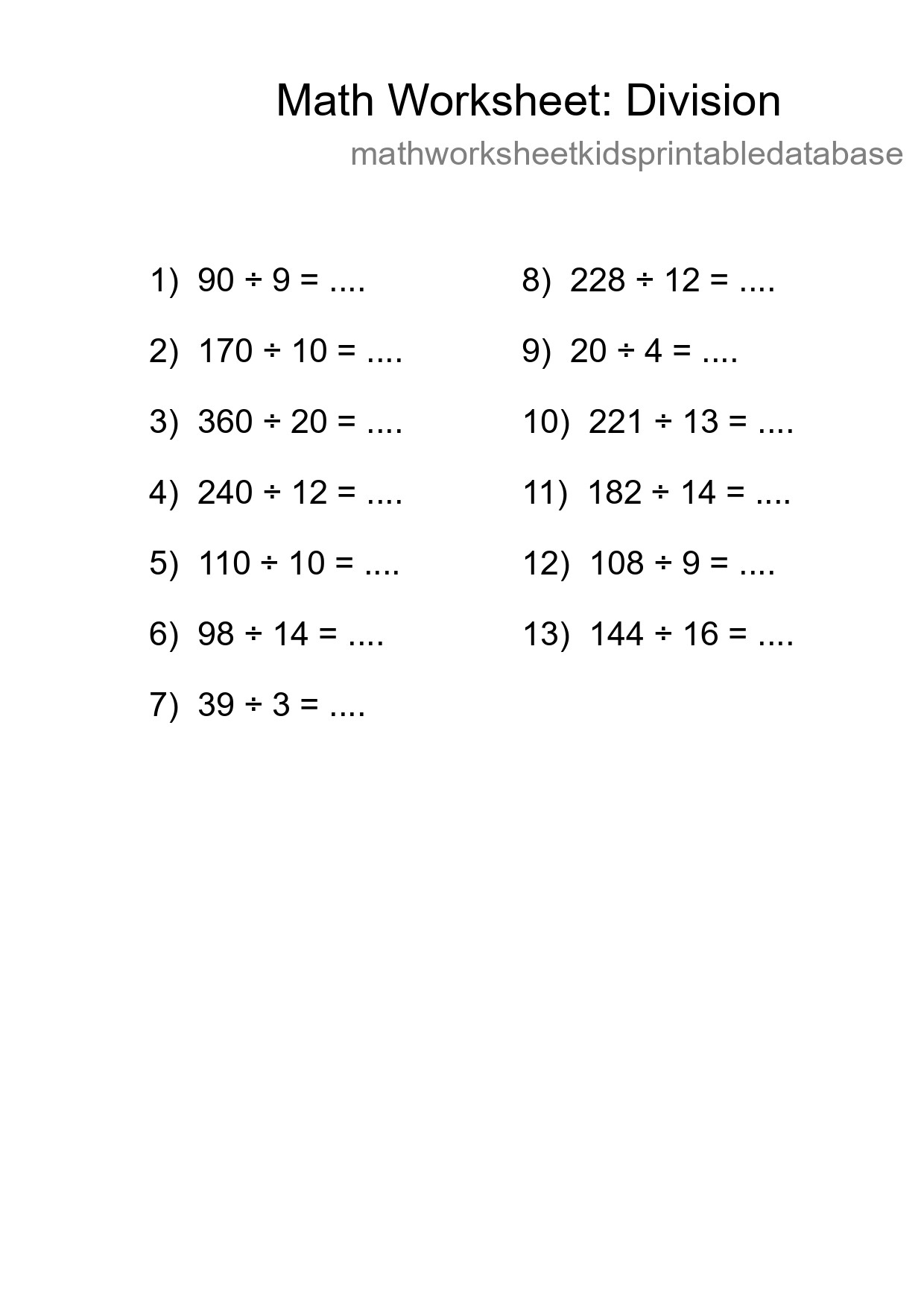 Free 13 Division Math Worksheet For Grade 2 With Answers - Part 4