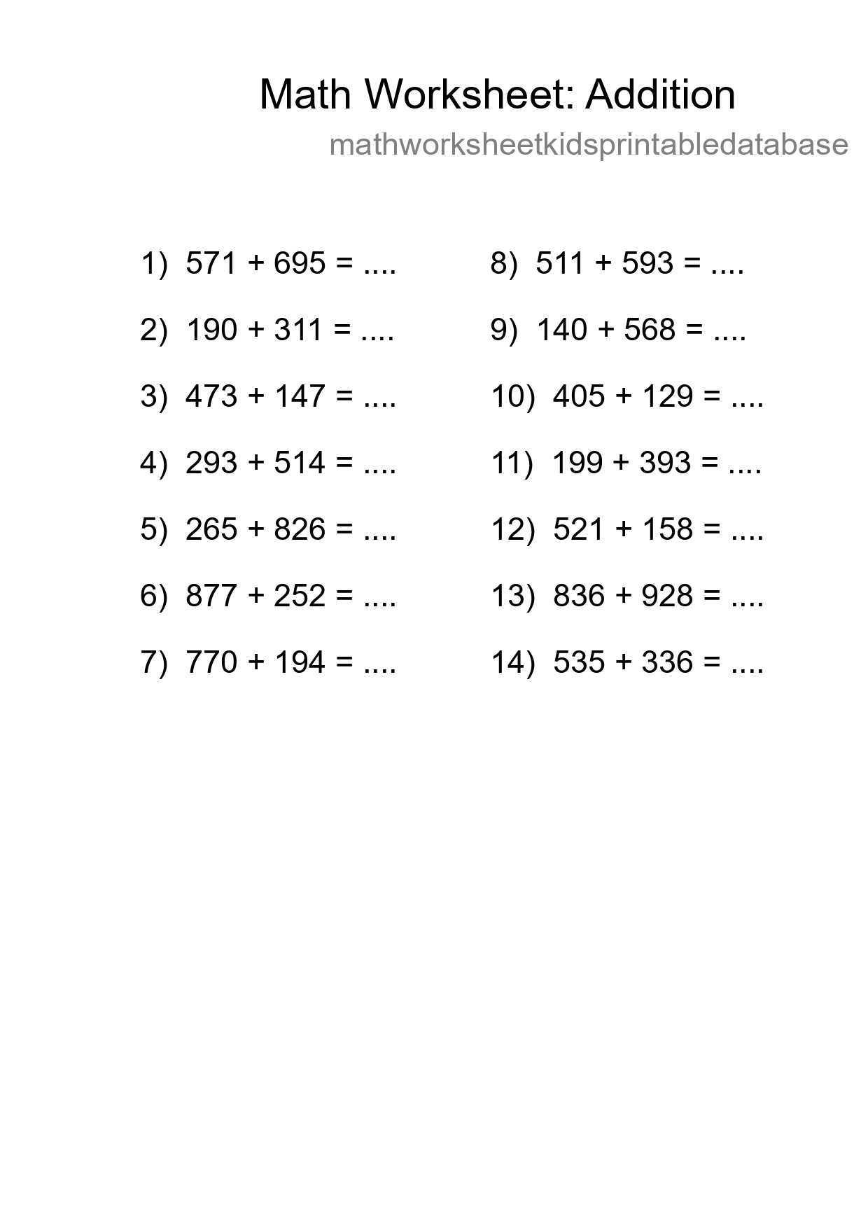 Free 14 Addition Math Worksheet For Grade 5 With Answers - Part 78