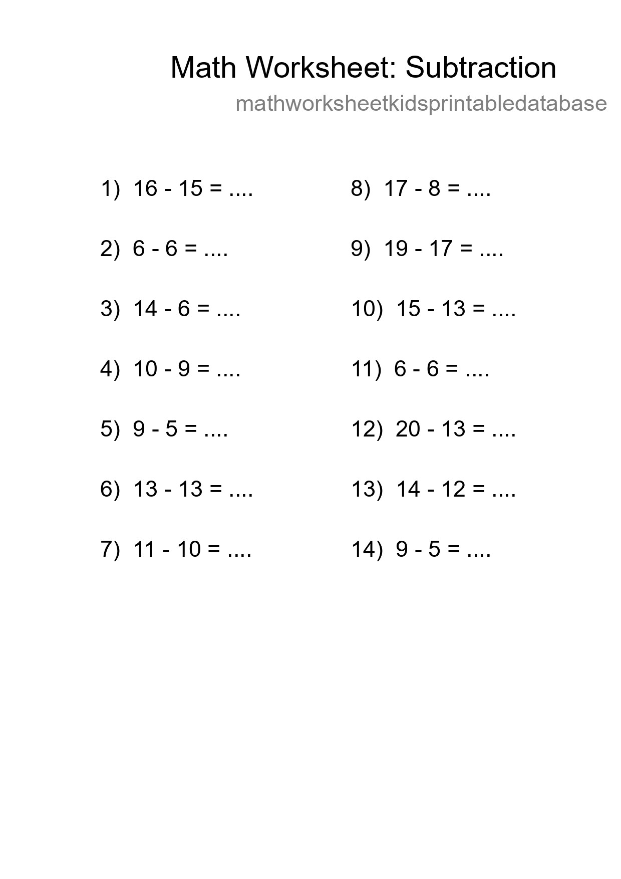 Free 14 Subtraction Math Worksheet For Grade 2 - Part 250
