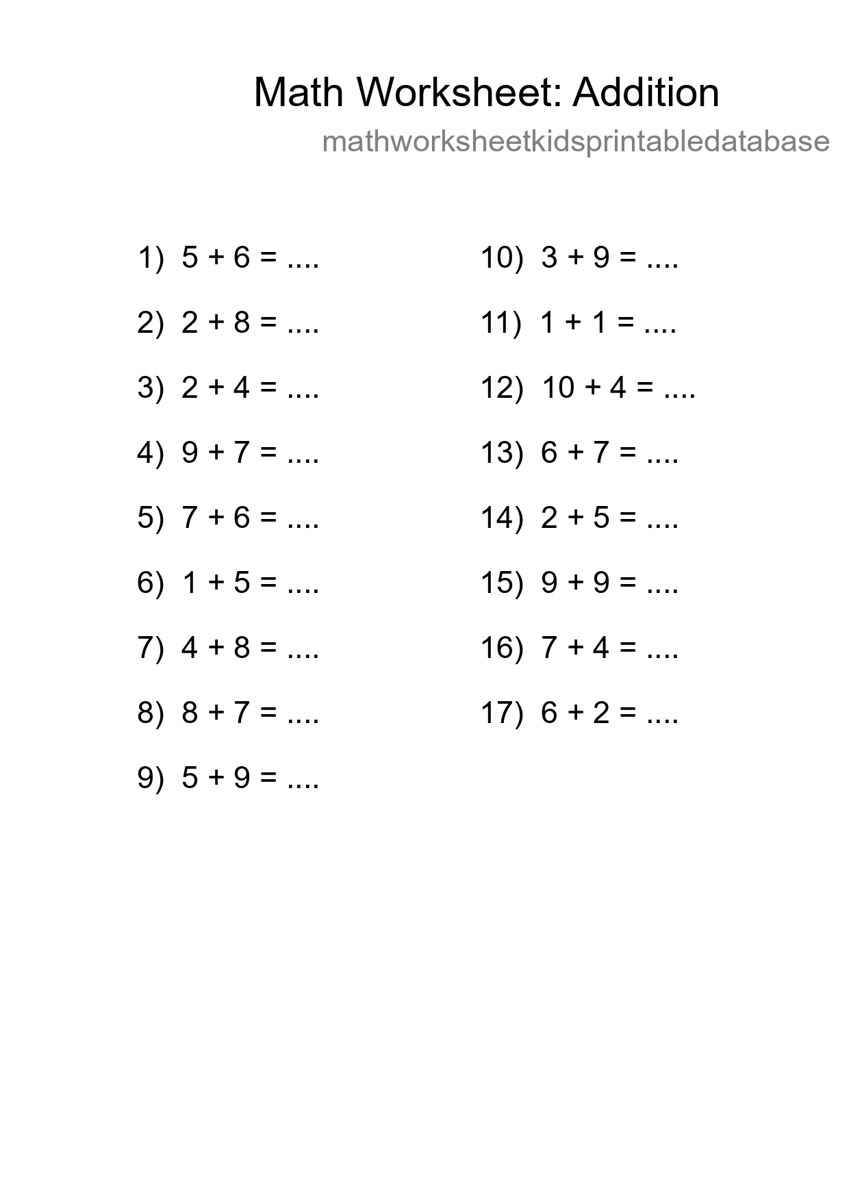 Free 17 Addition Math Worksheet For Grade 1 With Answers - Part 45