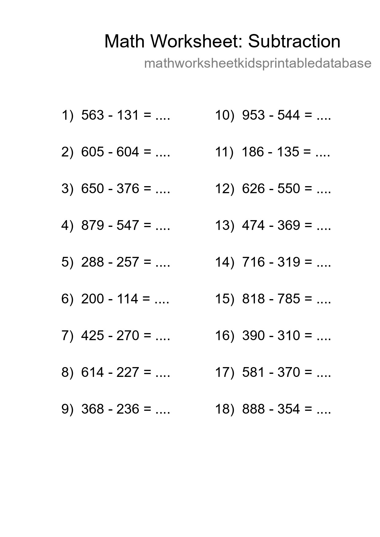 Free 18 Subtraction Math Worksheet For Grade 5 - Part 162
