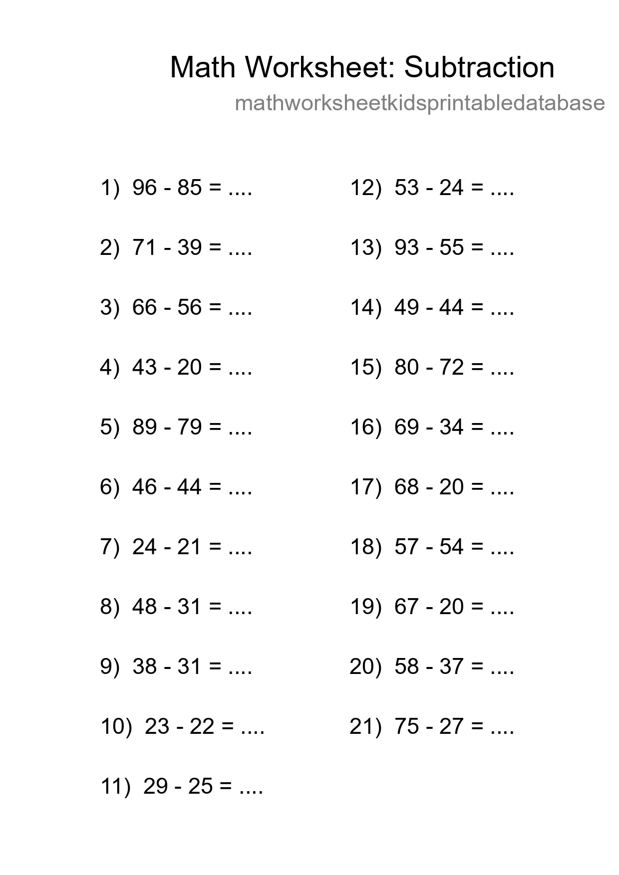 Free 21 Subtraction Math Worksheet For Grade 3 - Part 85