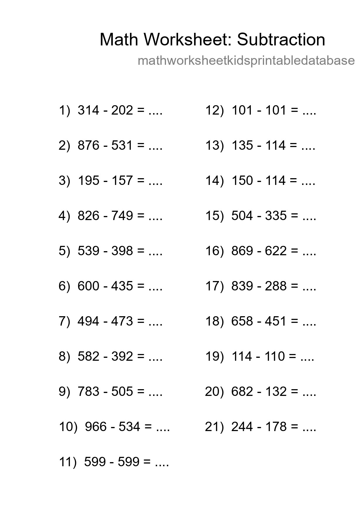 Free 21 Subtraction Math Worksheet For Grade 5 With Answers - Part 173
