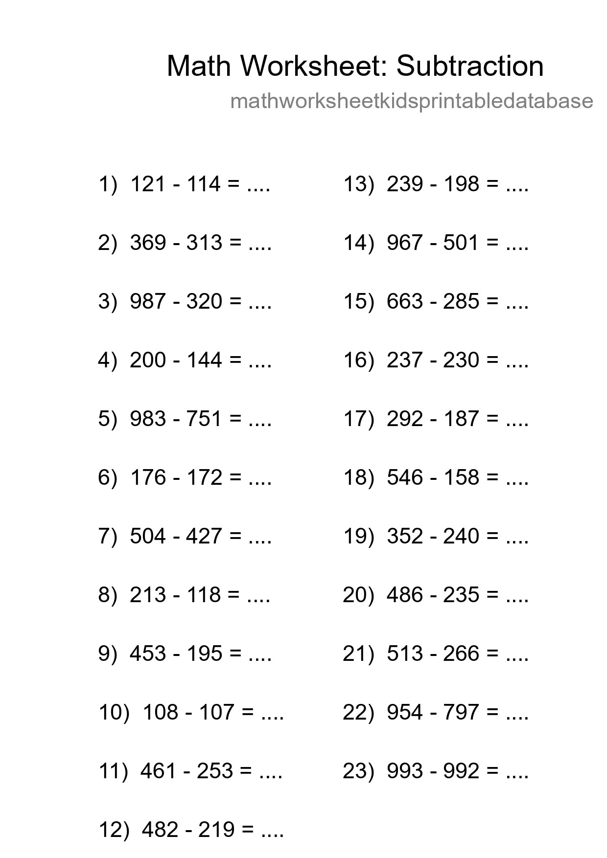 Free 23 Subtraction Math Worksheet For Grade 5 - Part 228