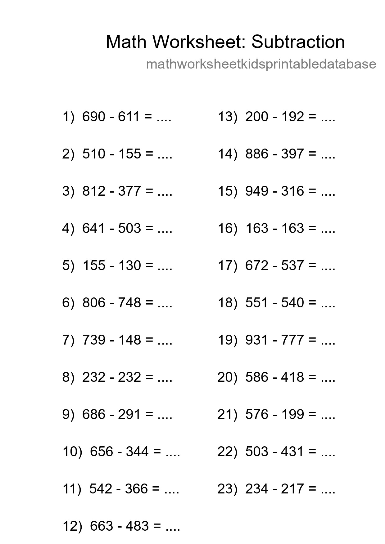 Free 23 Subtraction Math Worksheet For Grade 5 - Part 63