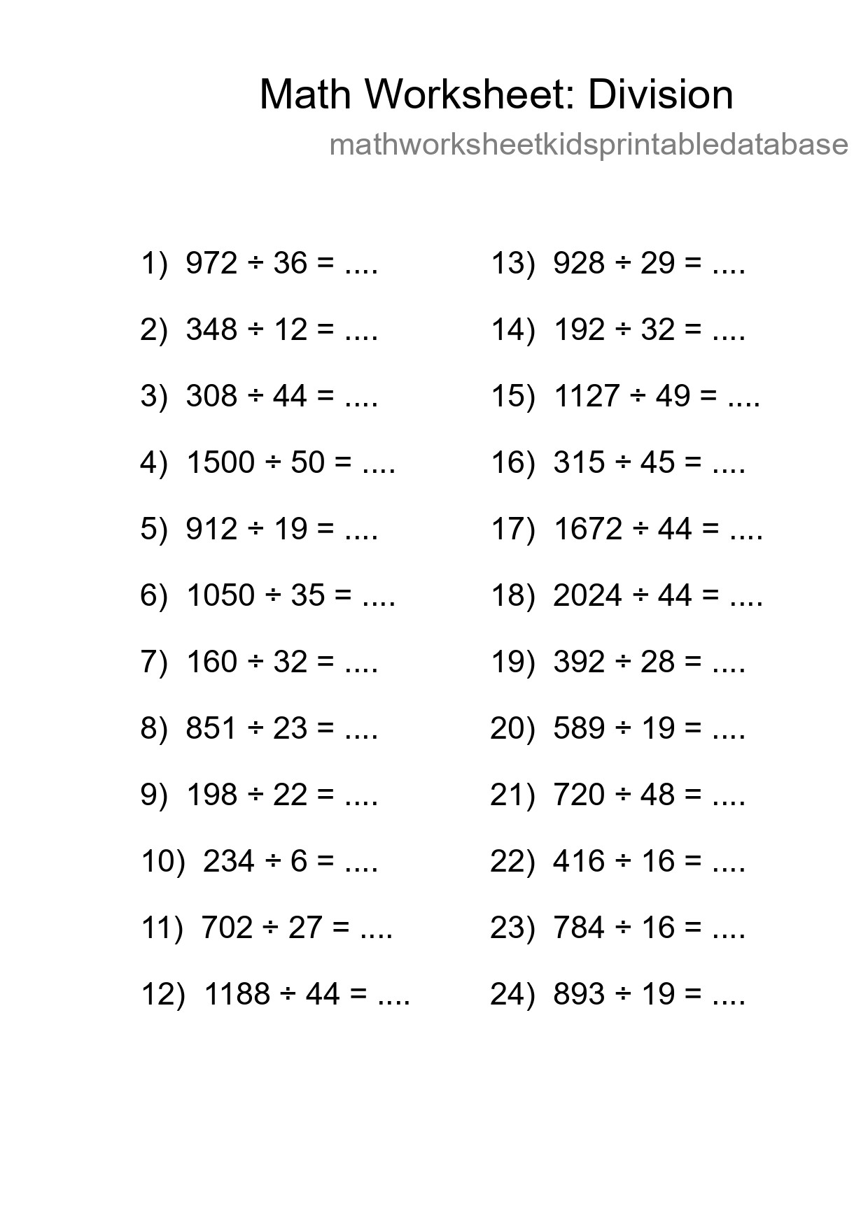 Free 24 Division Math Worksheet For Grade 2 With Answers - Part 103