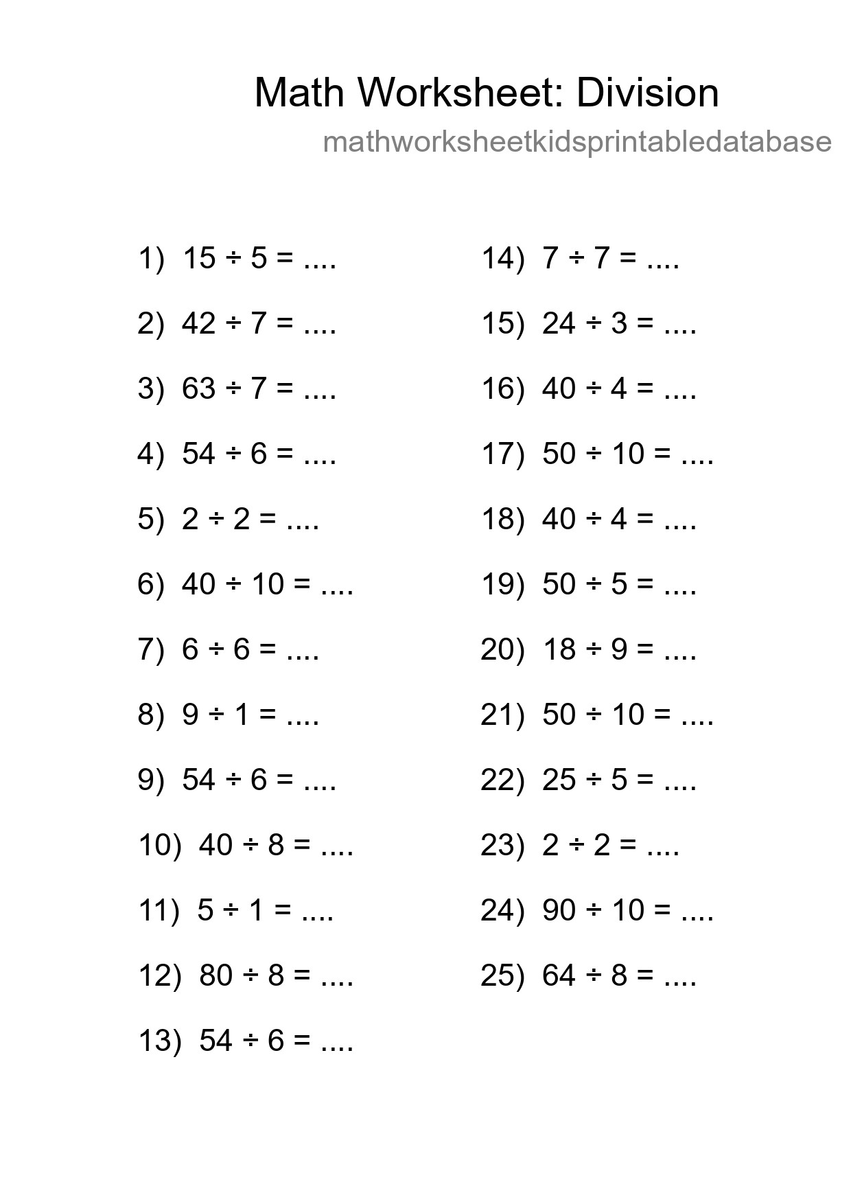 Free 25 Division Math Worksheet For Grade 1 - Part 15