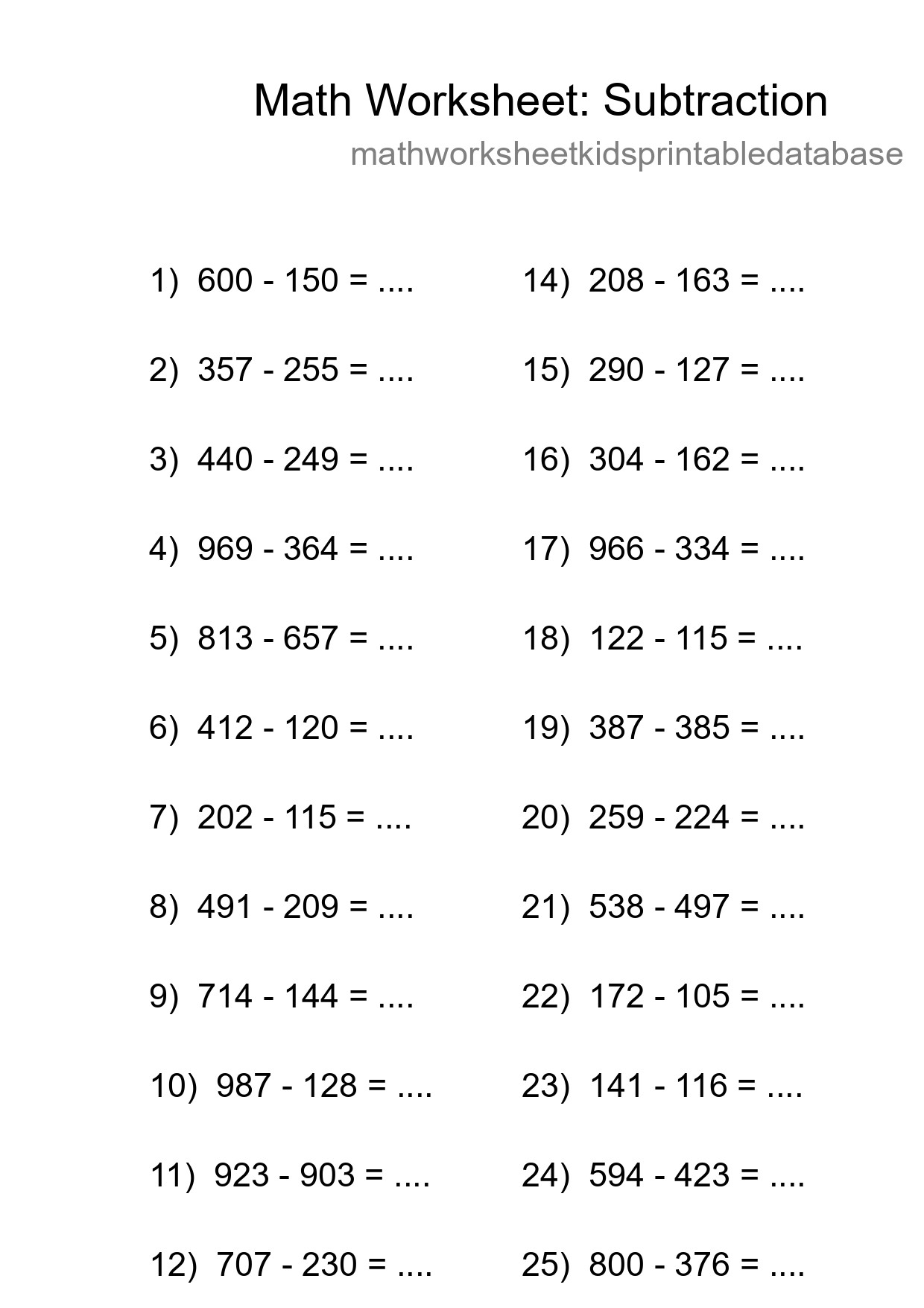 Free 25 Subtraction Math Worksheet For Grade 5 With Answers - Part 30