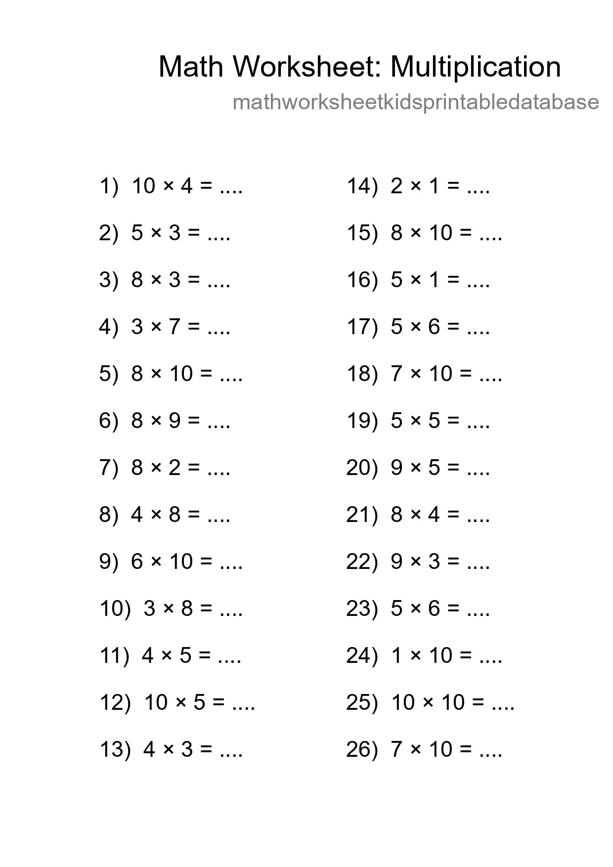 Free 26 Multiplication Math Worksheet For Grade 1 With Answers - Part 161
