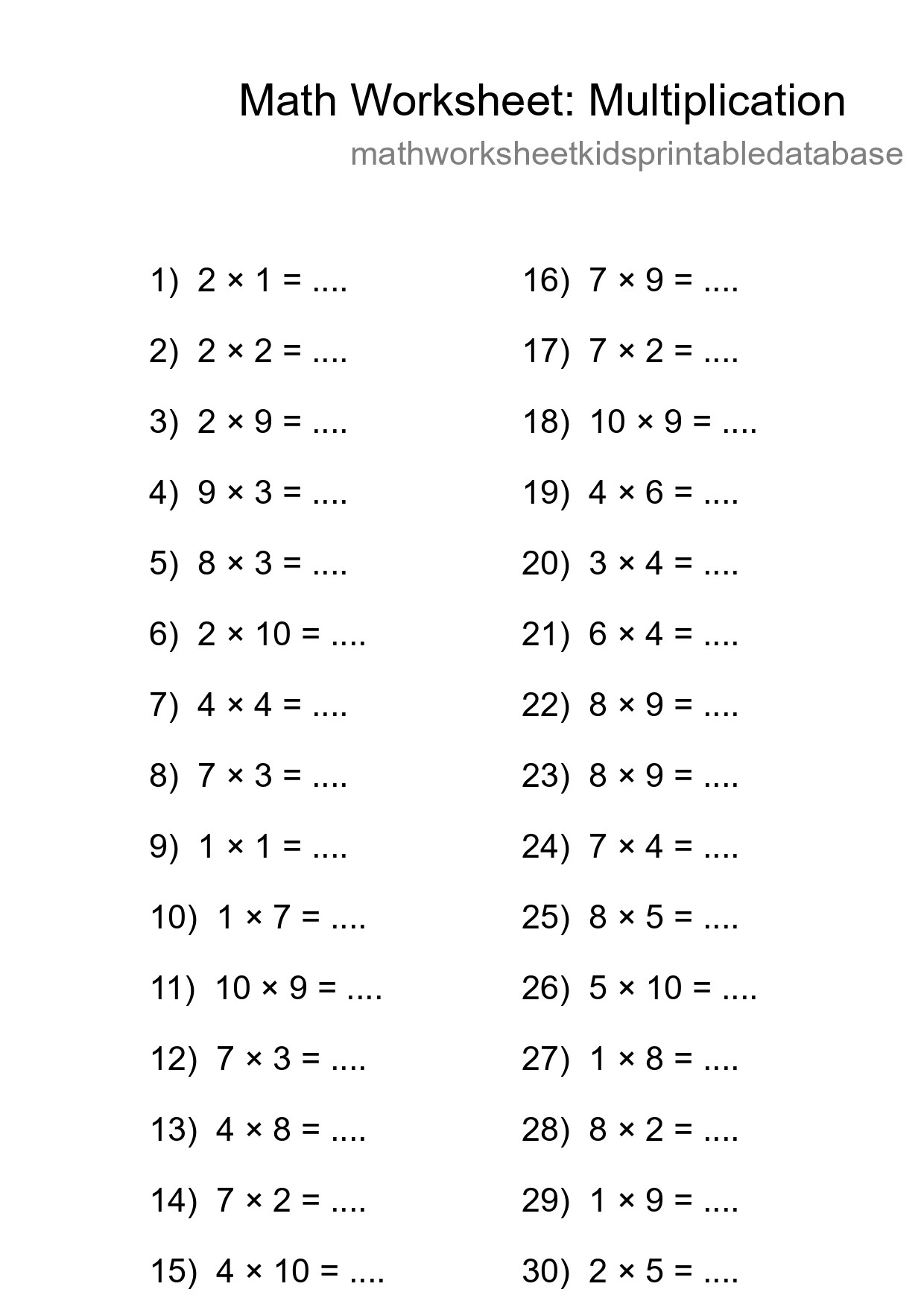 Free 30 Multiplication Math Worksheet For Grade 1 - Part 7