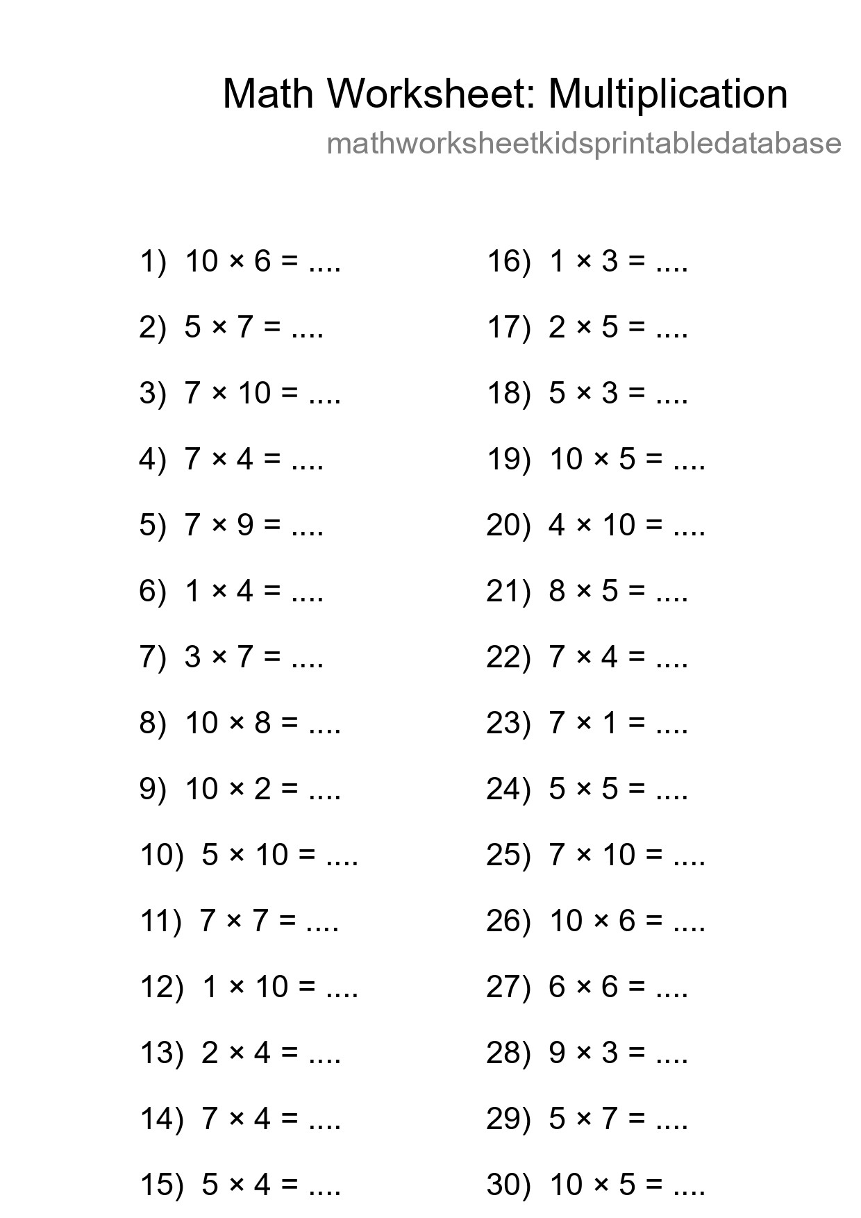 Free 30 Multiplication Math Worksheet For Grade 1 With Answers - Part 238
