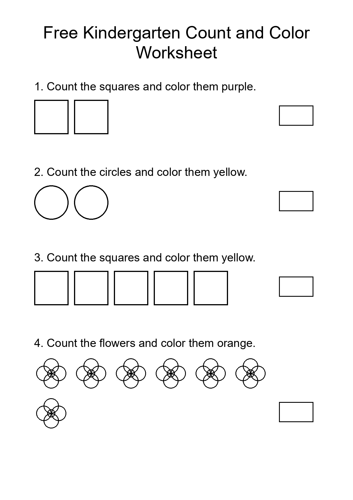 Free Kindergarten Count and Color Worksheet