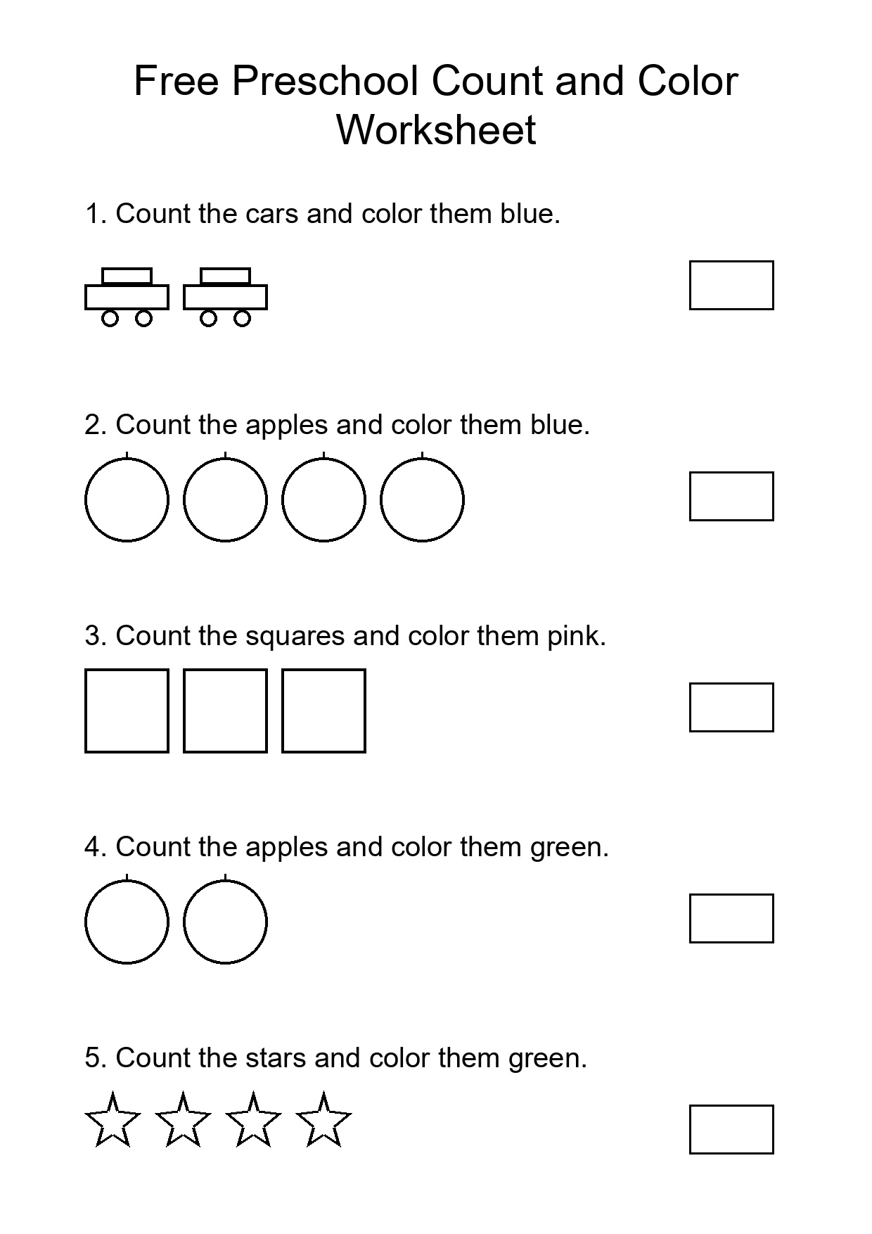 Free Preschool Count and Color Worksheet