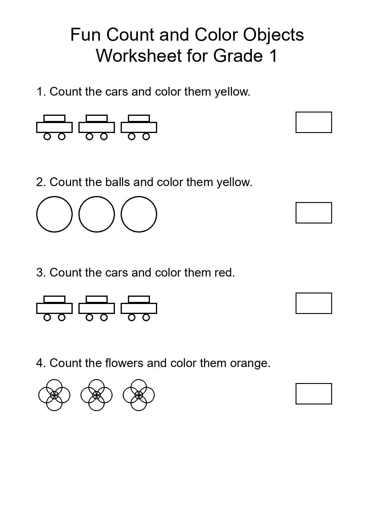 Fun Count and Color Objects Worksheet for Grade 1