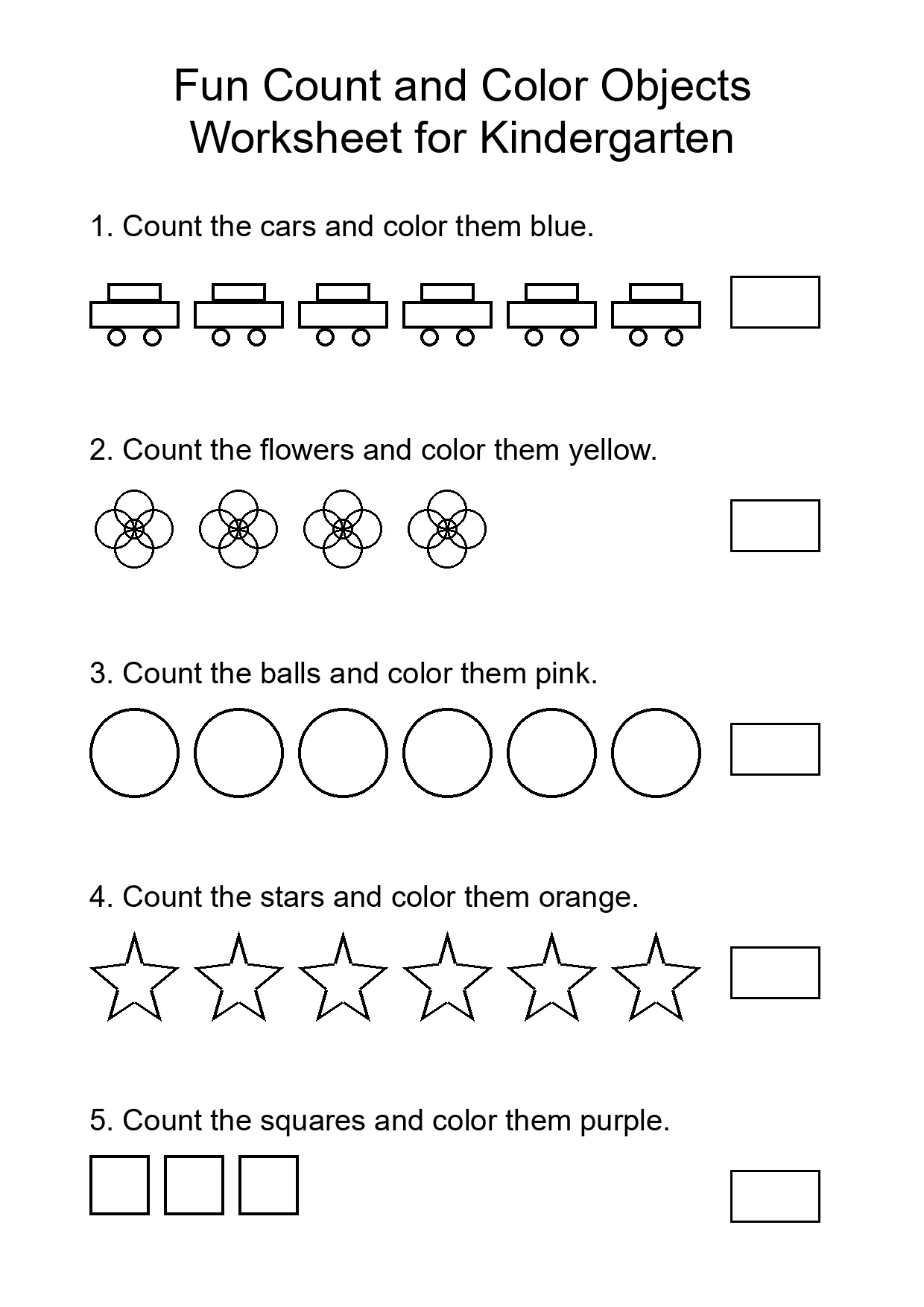Fun Count and Color Objects Worksheet for Kindergarten