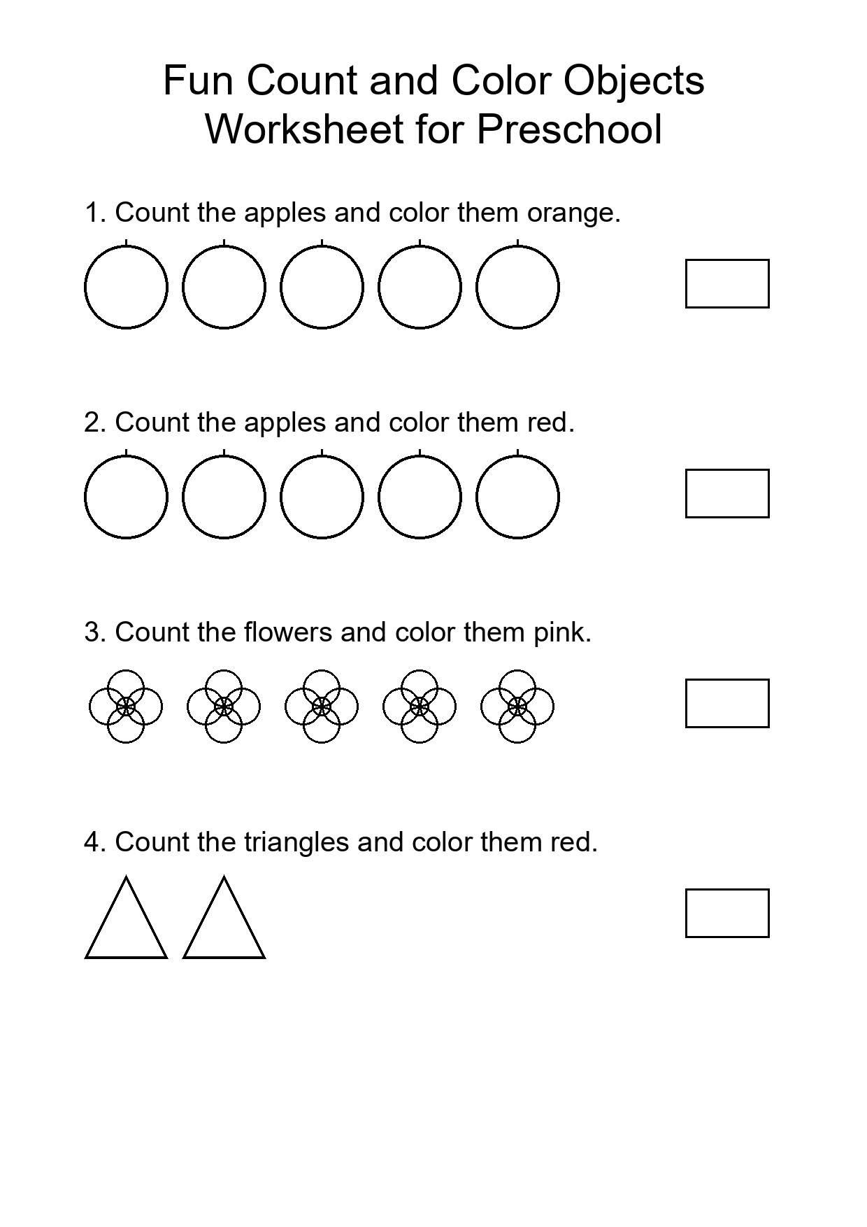 Fun Count and Color Objects Worksheet for Preschool