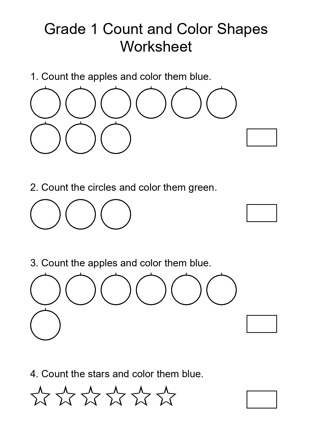 Grade 1 Count and Color Shapes Worksheet