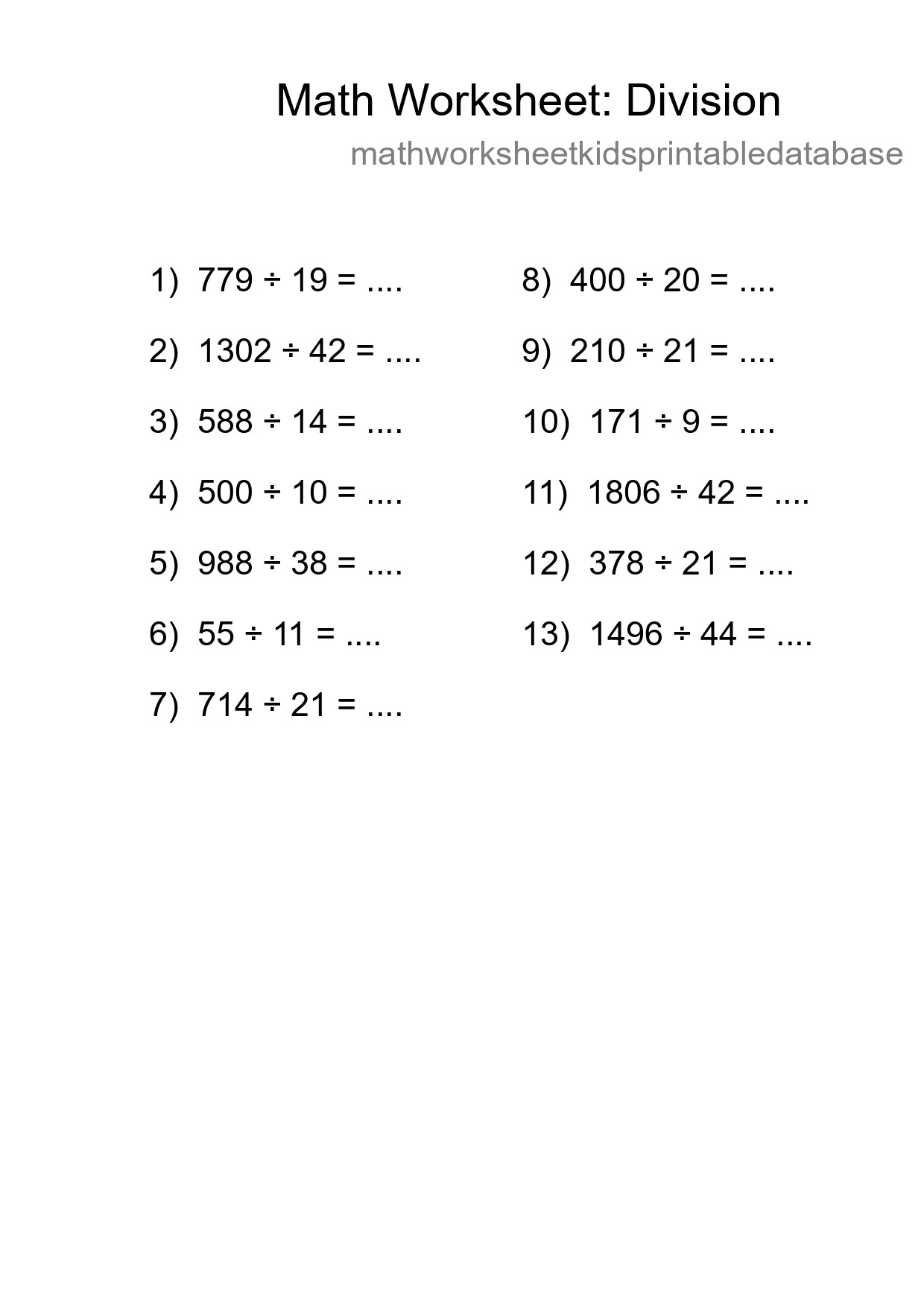 Grade 2 Division Practice Worksheet (13 Problems) - Part 114