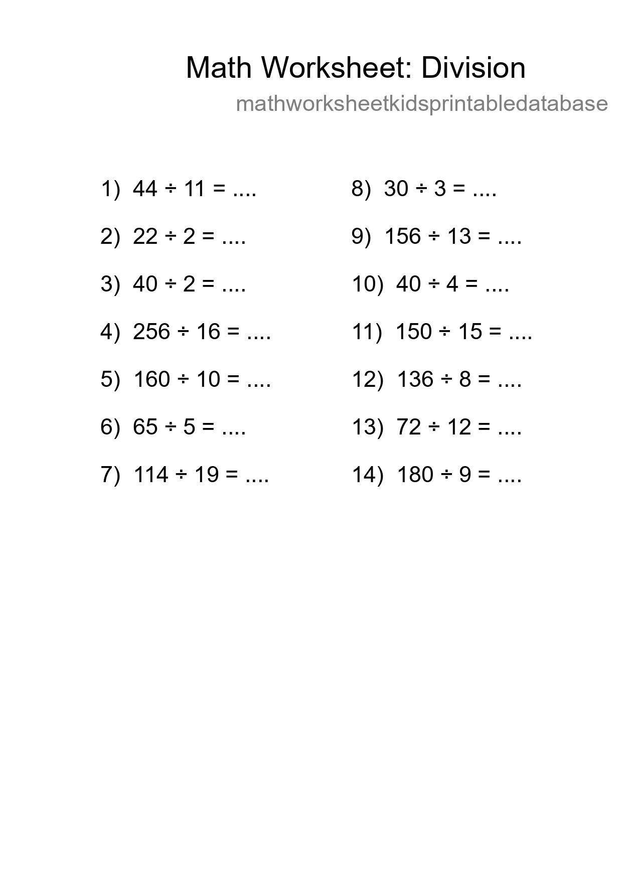 Grade 2 Division Practice Worksheet (14 Problems) - Part 48