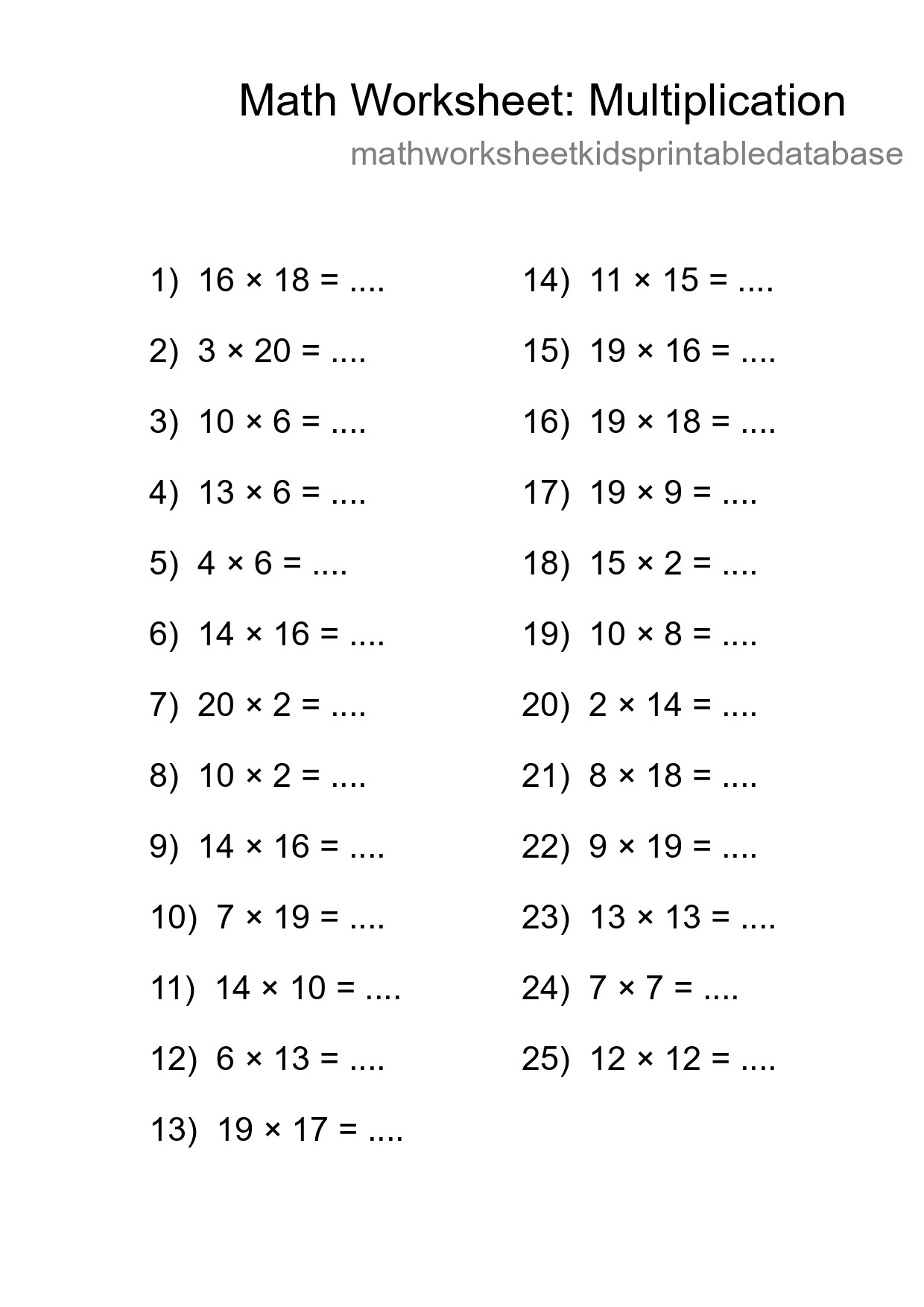Grade 2 Multiplication Practice Worksheet (25 Problems) - Part 29