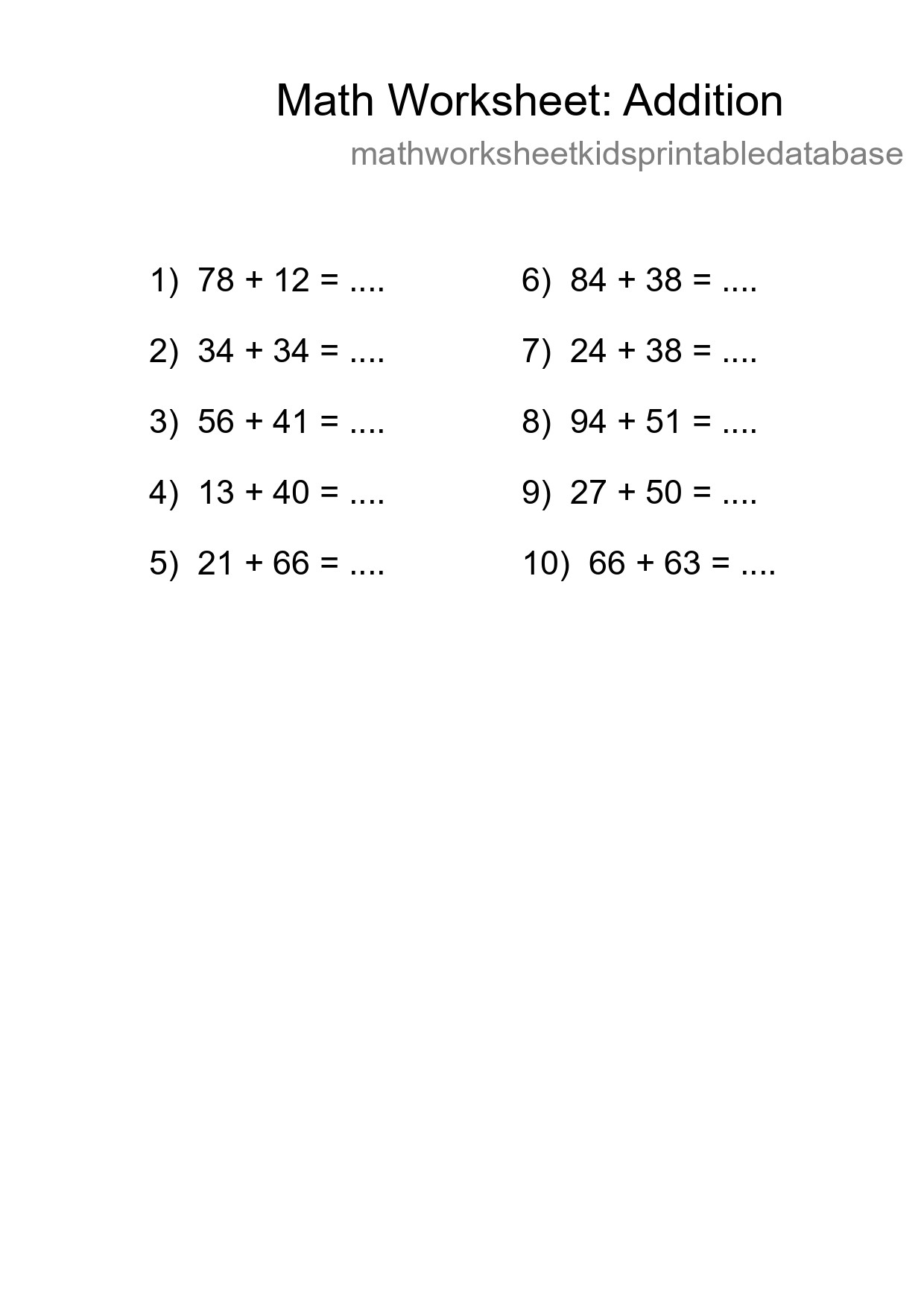 Grade 3 Addition Practice Worksheet (10 Problems) - Part 122