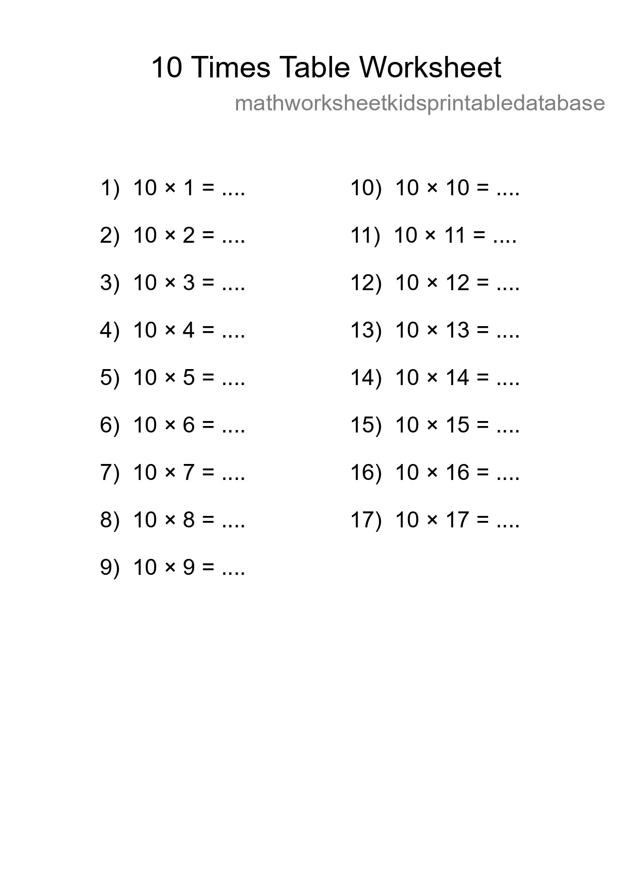 Grade 3 Multiplication Table 10 Practice - Part 119