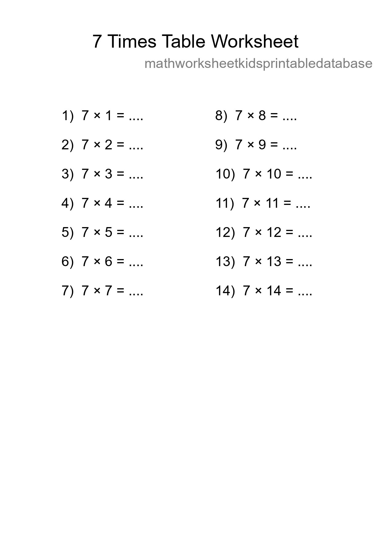 Grade 3 Multiplication Table 7 Practice - Part 20
