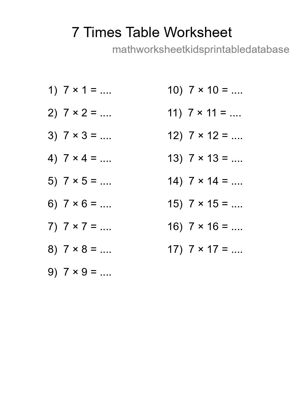 Grade 3 Multiplication Table 7 Practice - Part 64