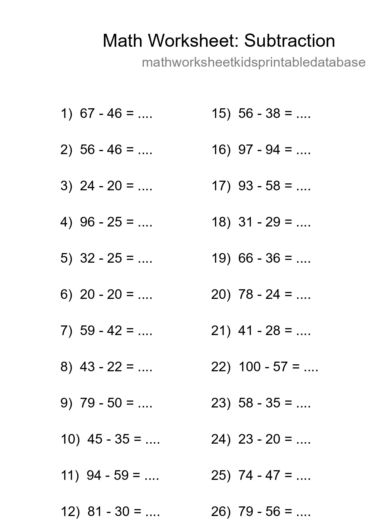 Grade 3 Subtraction Practice Worksheet (27 Problems) - Part 107