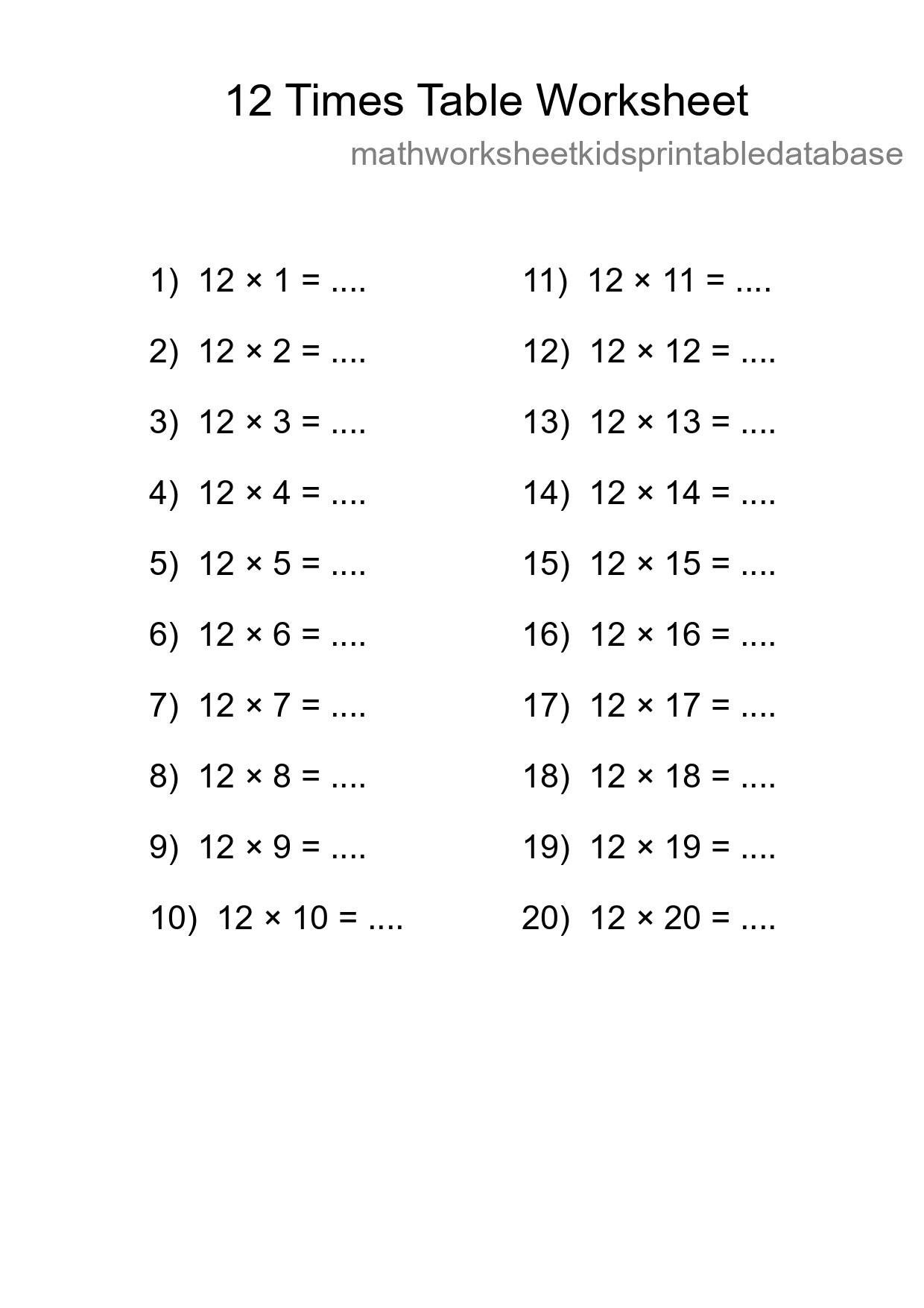 Grade 4 Multiplication Table 12 Practice - Part 152