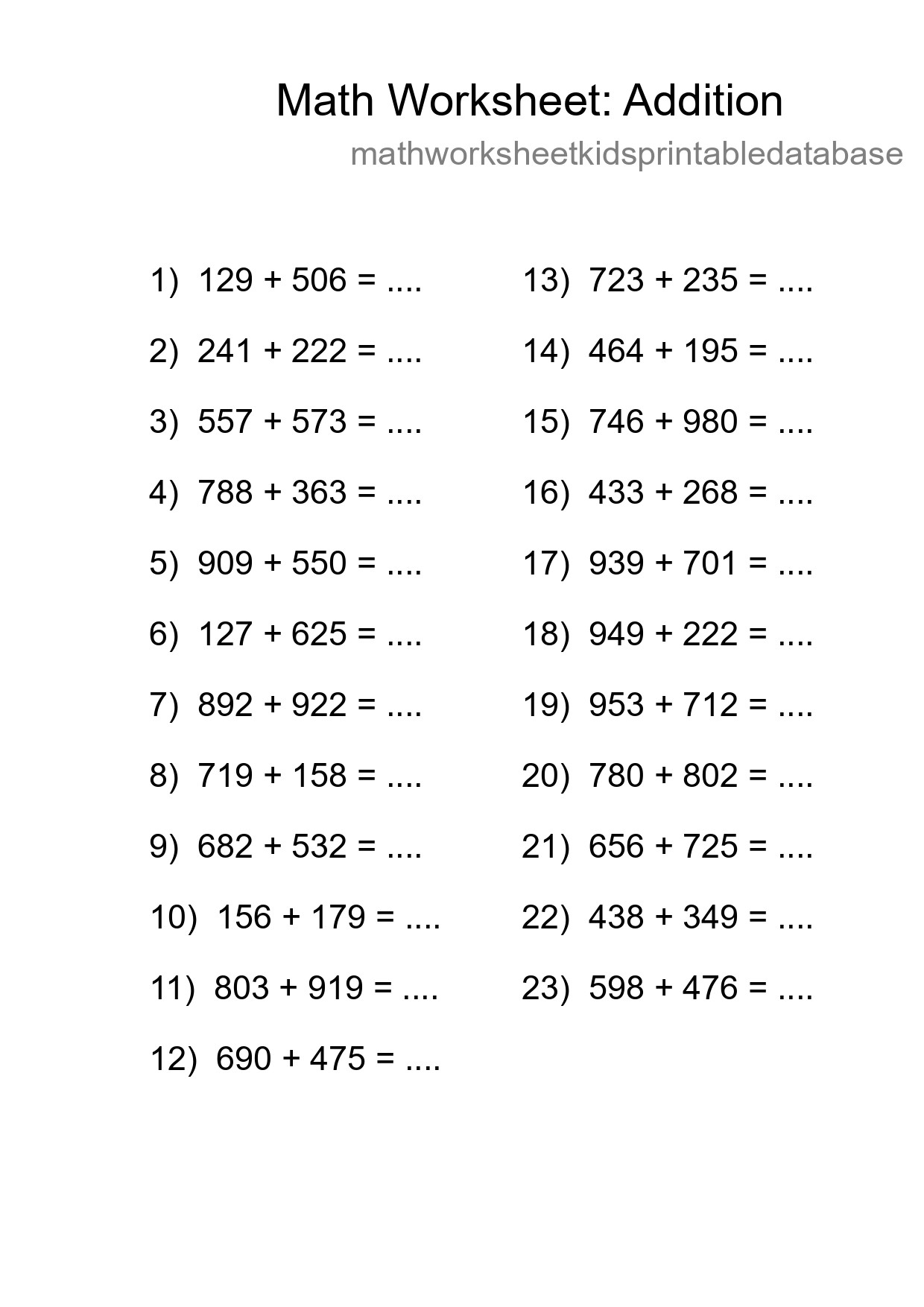 Grade 5 Addition Practice Worksheet (23 Problems) - Part 243