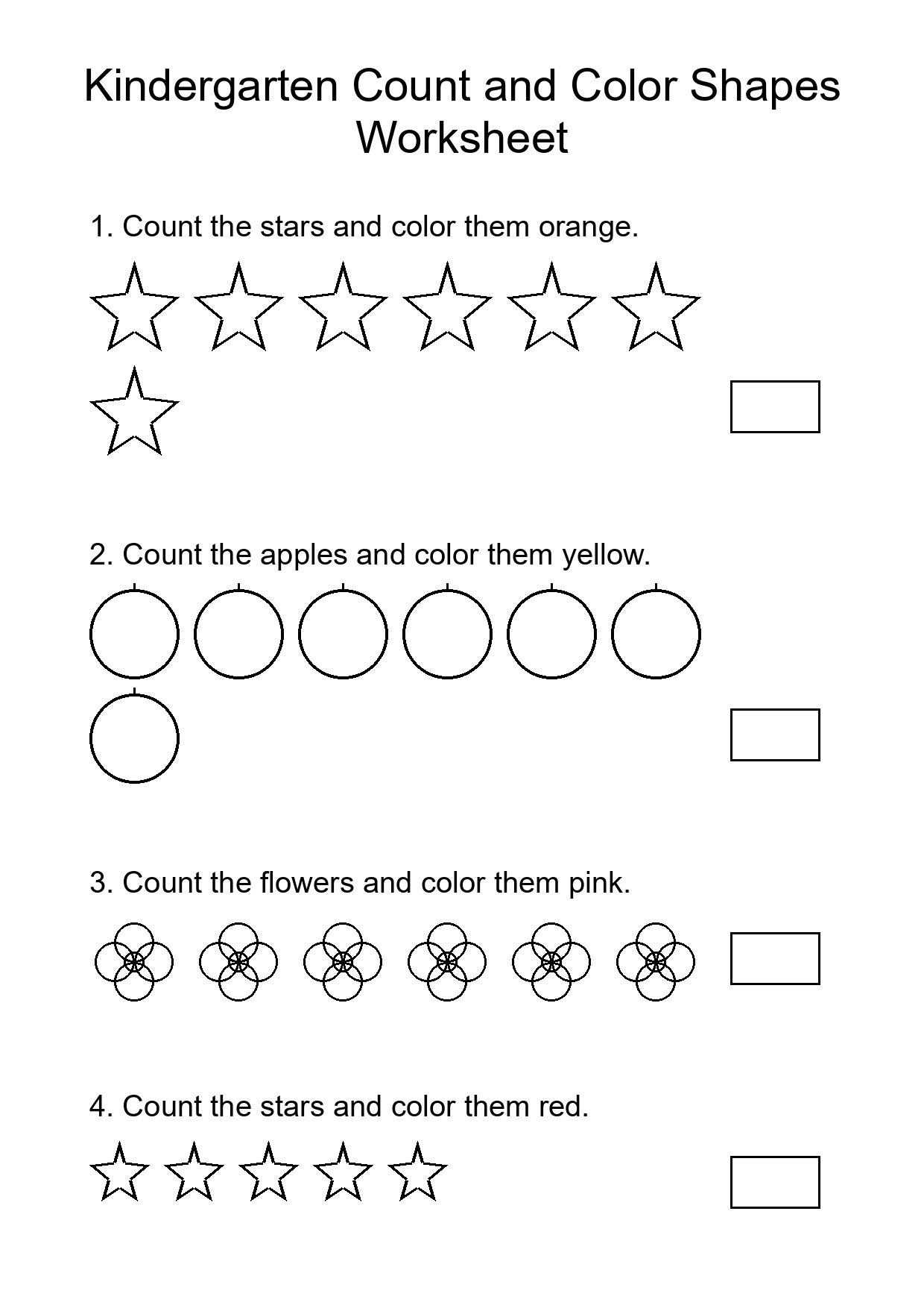 Kindergarten Count and Color Shapes Worksheet