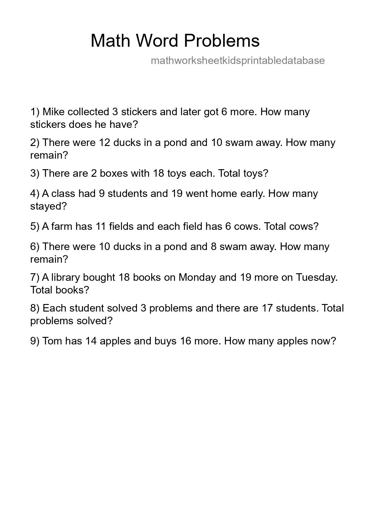 Math Word Problem Worksheet