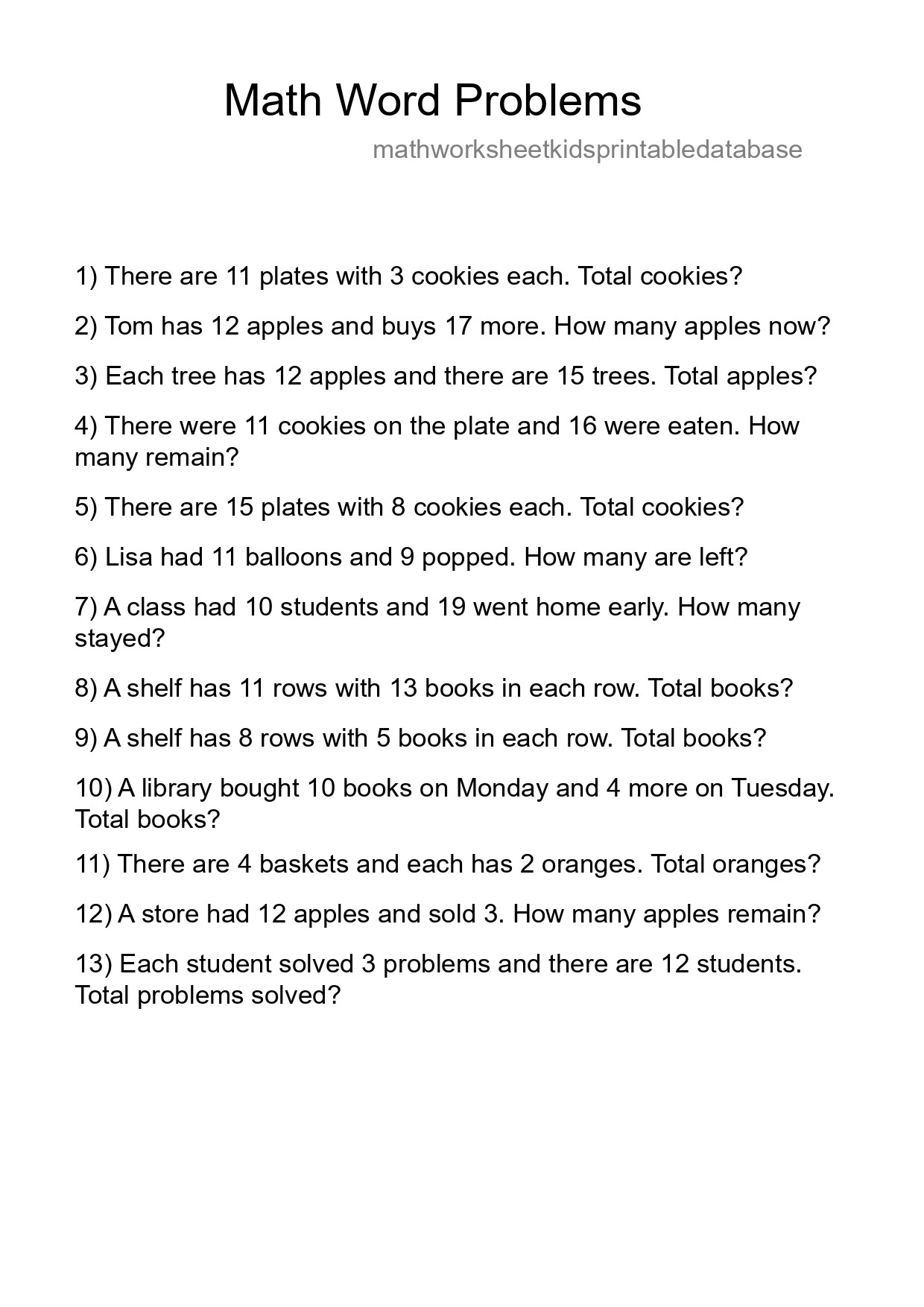 Math Word Problem Worksheet