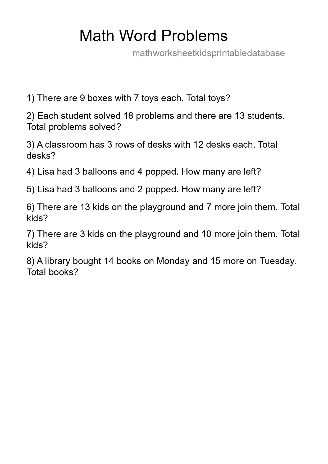 Math Word Problem Worksheet
