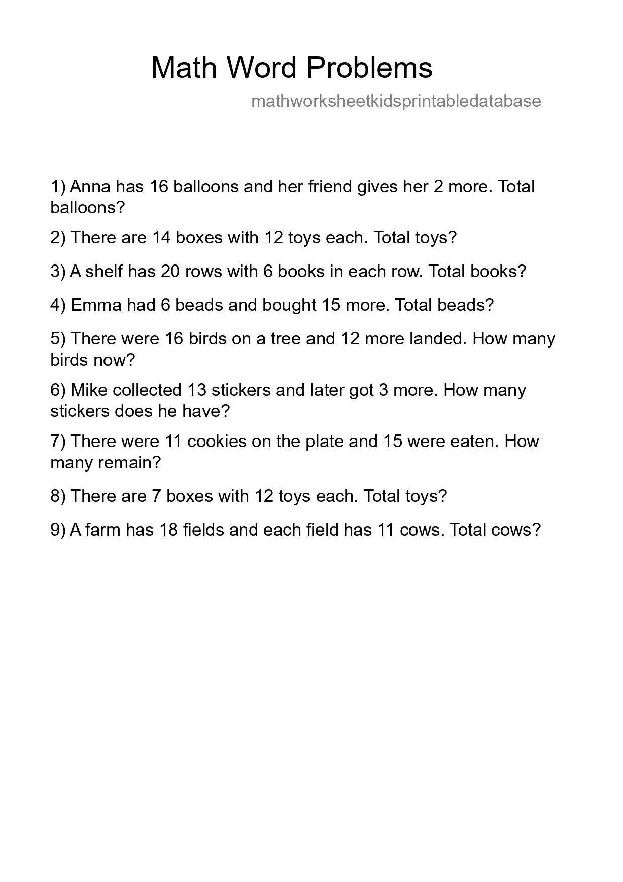Math Word Problem Worksheet