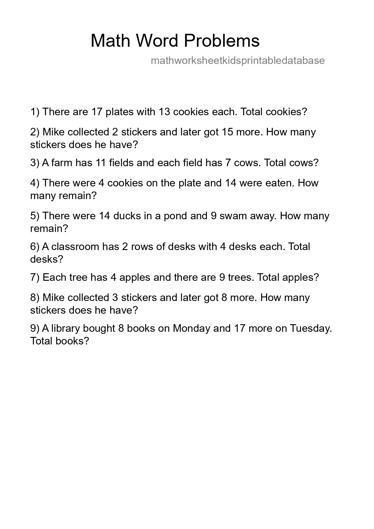 Math Word Problem Worksheet