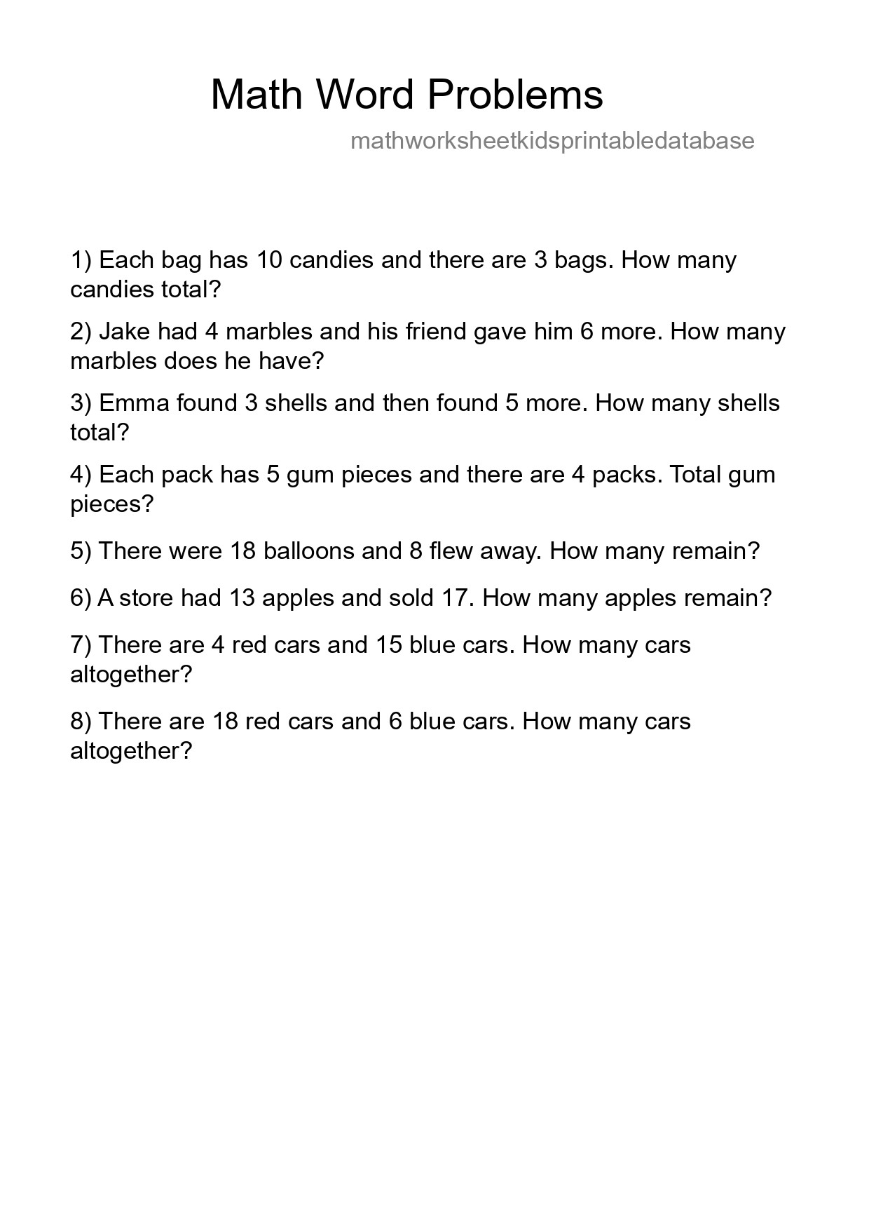 Math Word Problem Worksheet