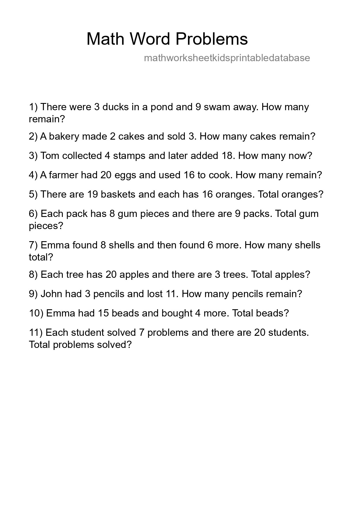 Math Word Problem Worksheet