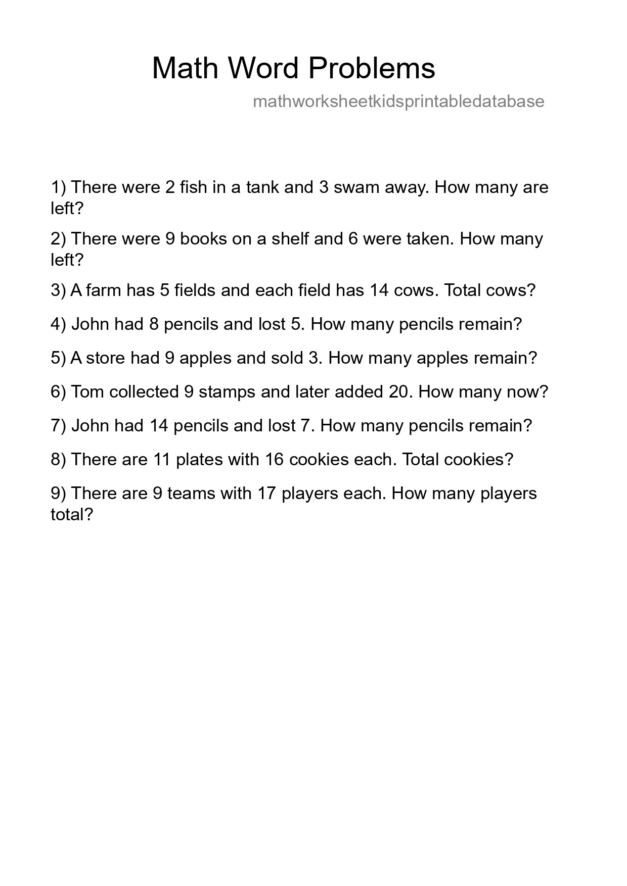 Math Word Problem Worksheet