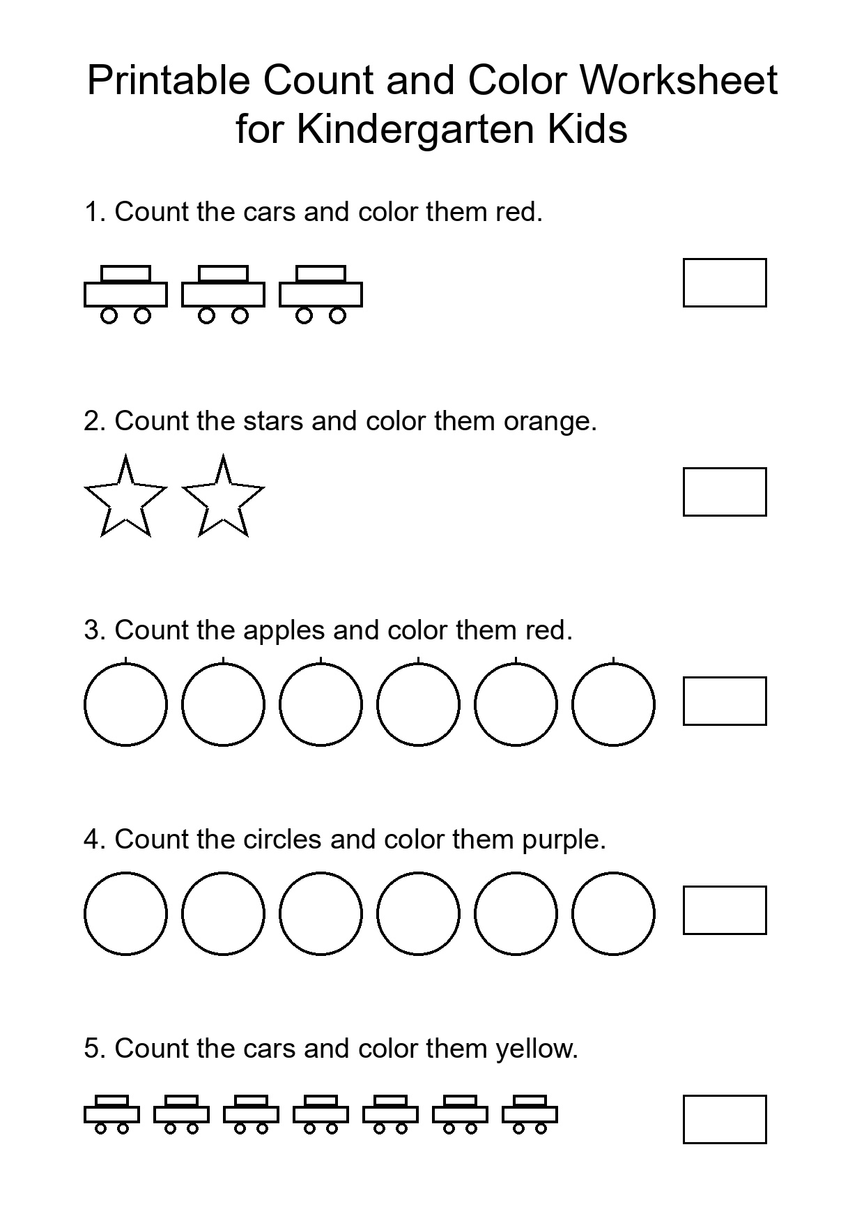 Printable Count and Color Worksheet for Kindergarten Kids