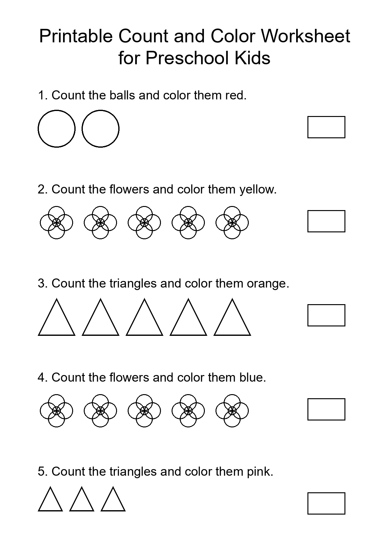 Printable Count and Color Worksheet for Preschool Kids